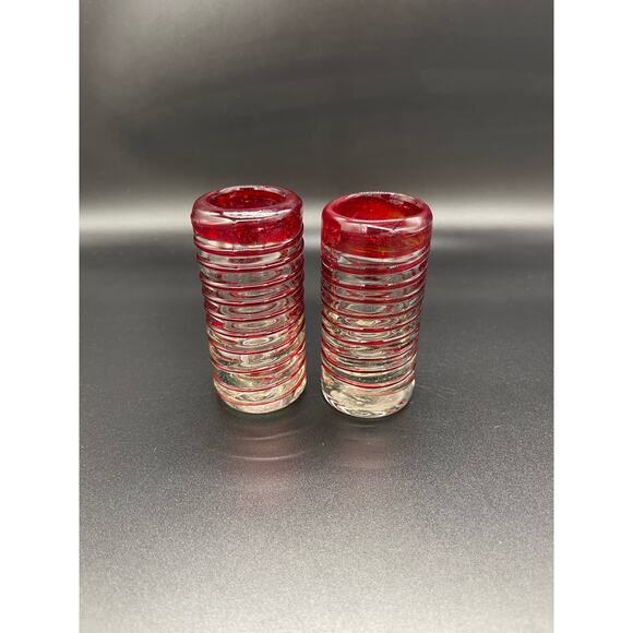Red Hand Blown Glass Spiral Shot Glasses Set of 2 - Picture 1 of 4